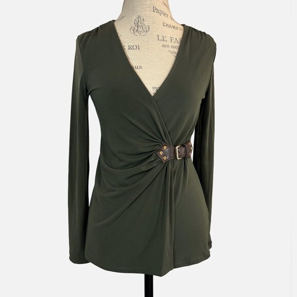 Michael Kors Olive Green Wrap Top with Buckle Detail -XS/S - Picture 1 of 8